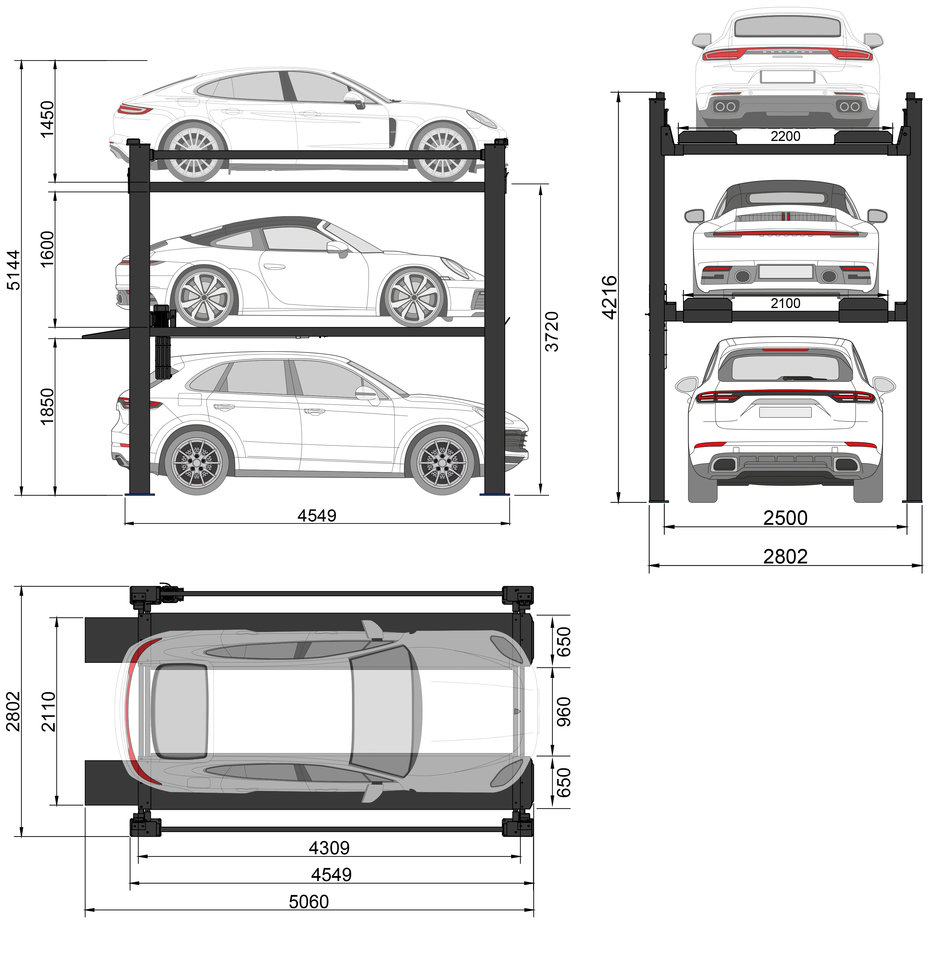 Technický výkres a presné rozmery zdviháku 3xcar